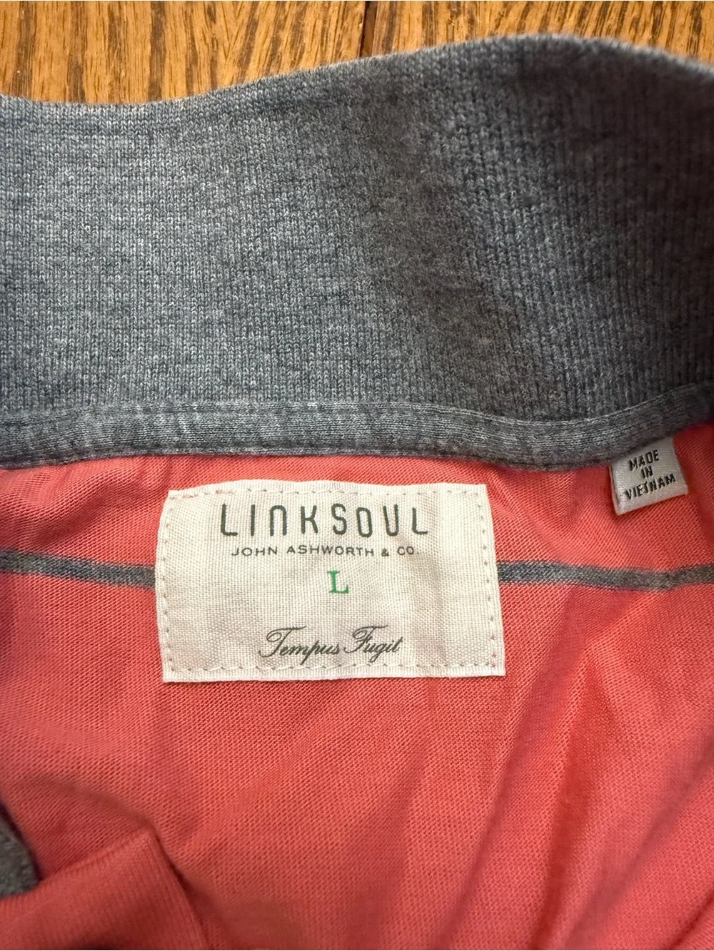 Linksoul Coral Stripe Polo with Gray Collar